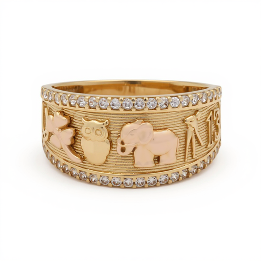 10K Yellow and Rose Gold Fashion Women's Lucky Ring with Cz / Size: 7 / Weight: 2.8 GR / COWRTT0FS