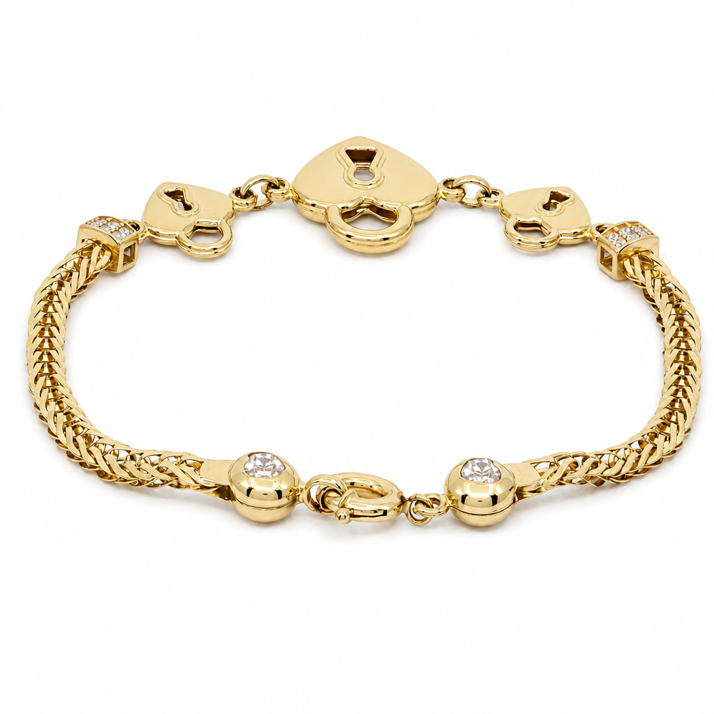 14K Yellow Gold Women's Bracelet with Fashion Hearts / Size: 7.5" / Weight: 6.5 GR / DOWB4FSHR