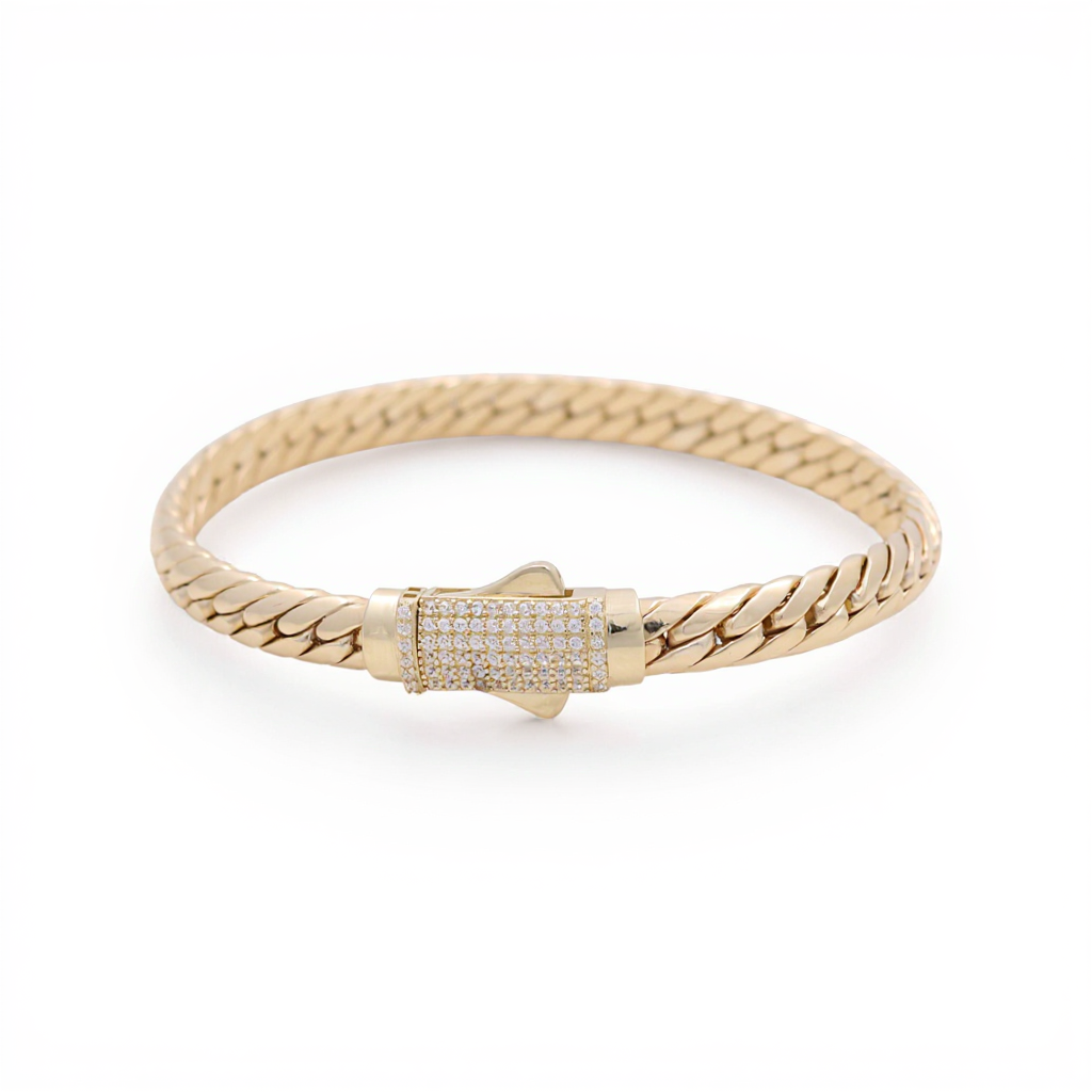 10K Yellow Gold Women's Fashion Cuban Link Bracelet with Cz / Size: 7" / Weight: 9.1GR / P10S-125