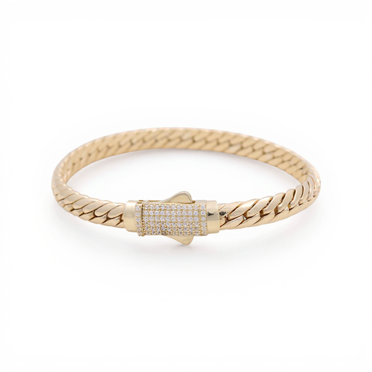 10K Yellow Gold Women's Fashion Cuban Link Bracelet with Cz / Size: 7" / Weight: 9.1GR / P10S-125