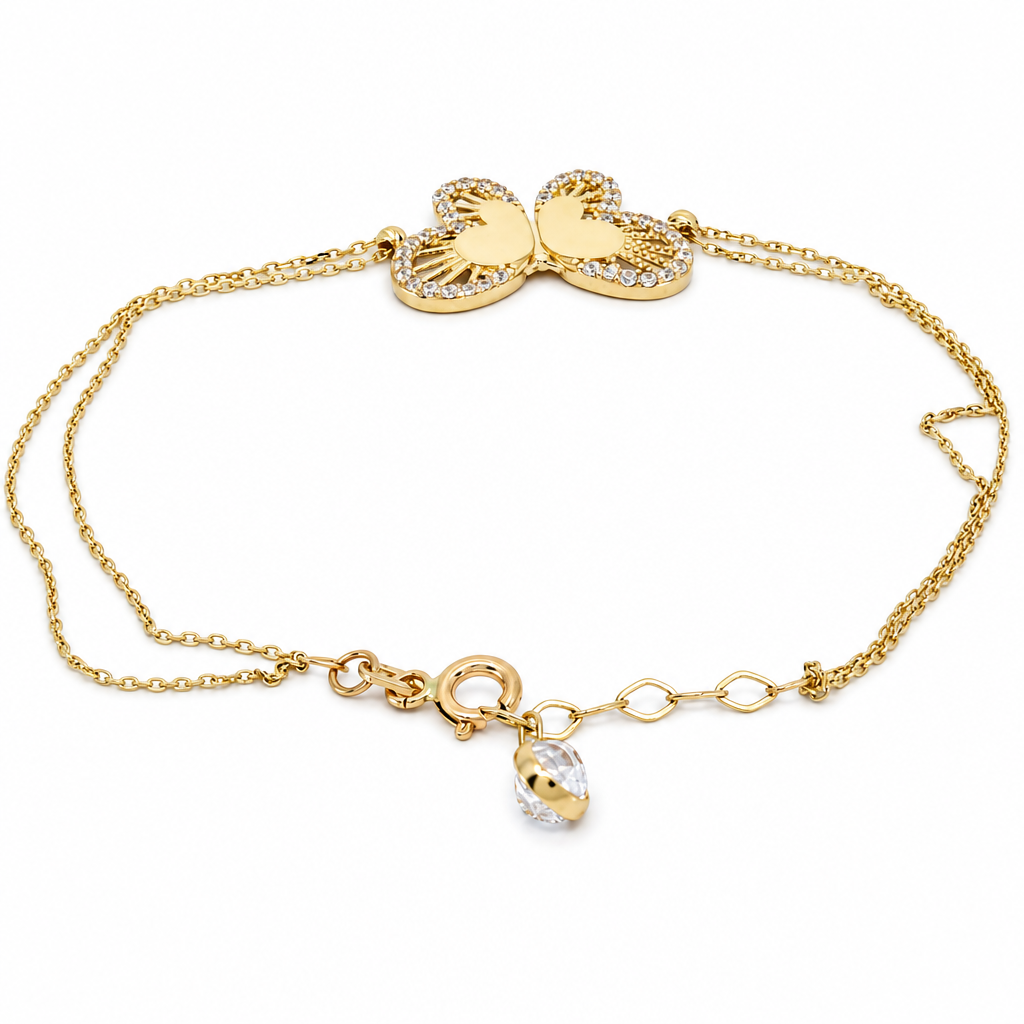 14k Yellow Gold Fashion Women's Bracelet with Butterfly and Cz / Size: 7" / Weight: 2.7 GR / CCFWB4BT-2