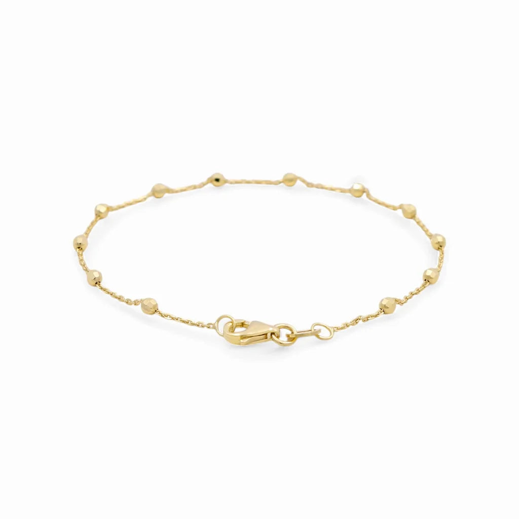 14K Yellow Gold Fancy Link Women's Bracelet with Diamond Cut Balls / Size: 1MM 7” / Weight: 1.5GR / DCWB4FL1-7