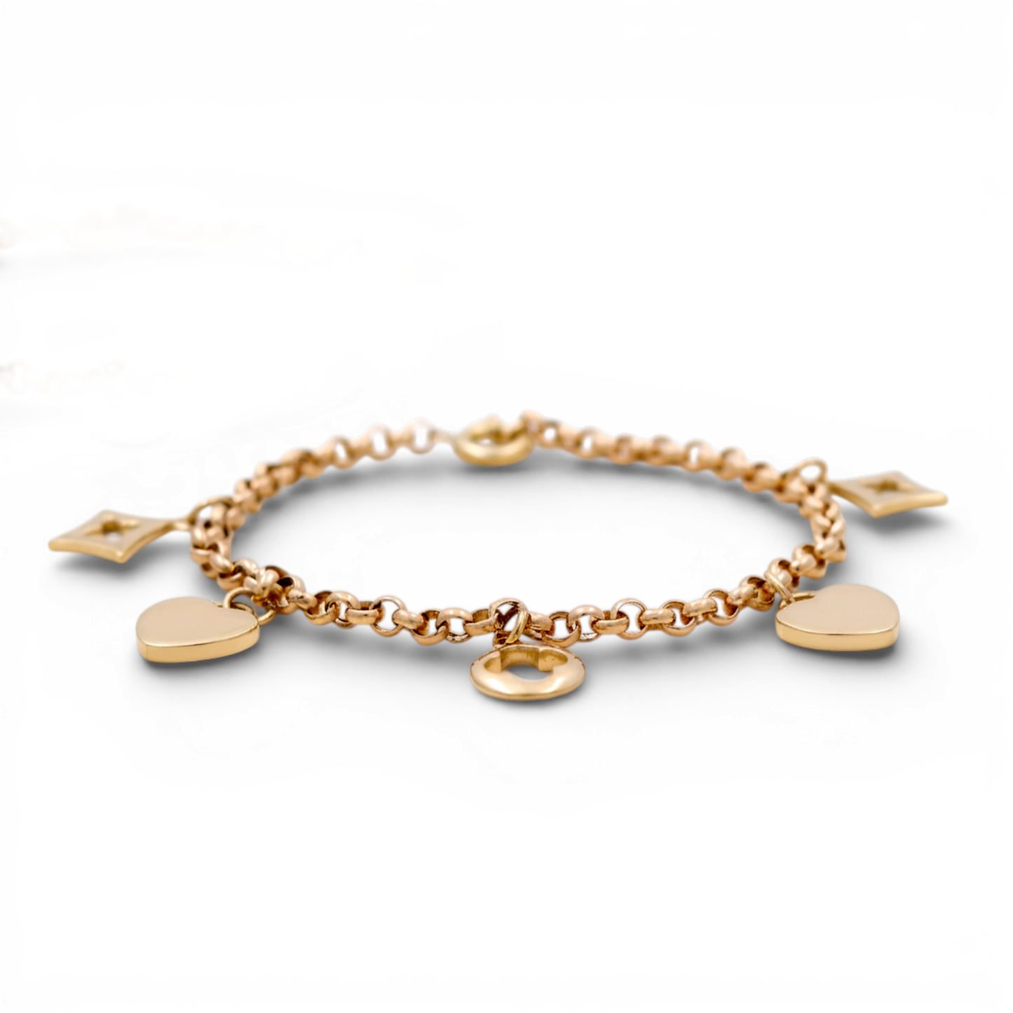 10k Yellow Gold Rolo Women's Bracelet with Hanging Marine Charms / Size: 7.5" / Weight: 4.1 GR / DQWB0FS-6