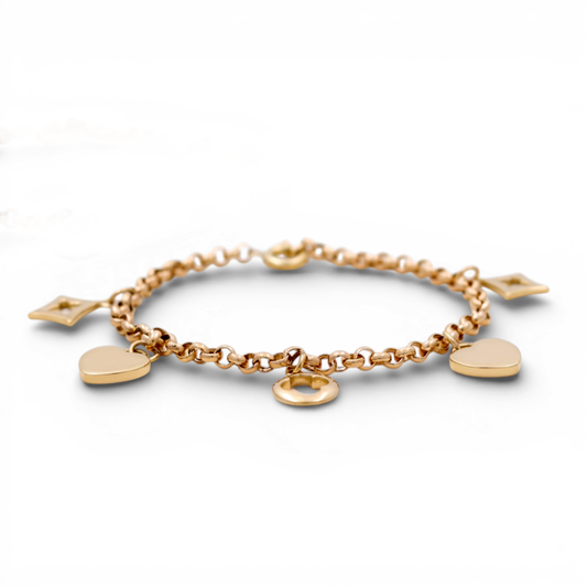 10k Yellow Gold Rolo Women's Bracelet with Hanging Marine Charms / Size: 7.5" / Weight: 4.3 GR / DQWB0FS-6