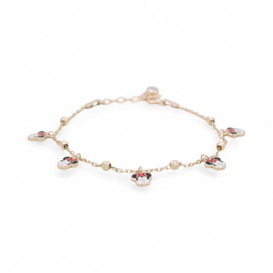 10K Yellow Gold Minnie Girl's Bracelet with Diamond Cut Balls / Size: 6" / Weight: 2.7 GR / CQWB0MN-1