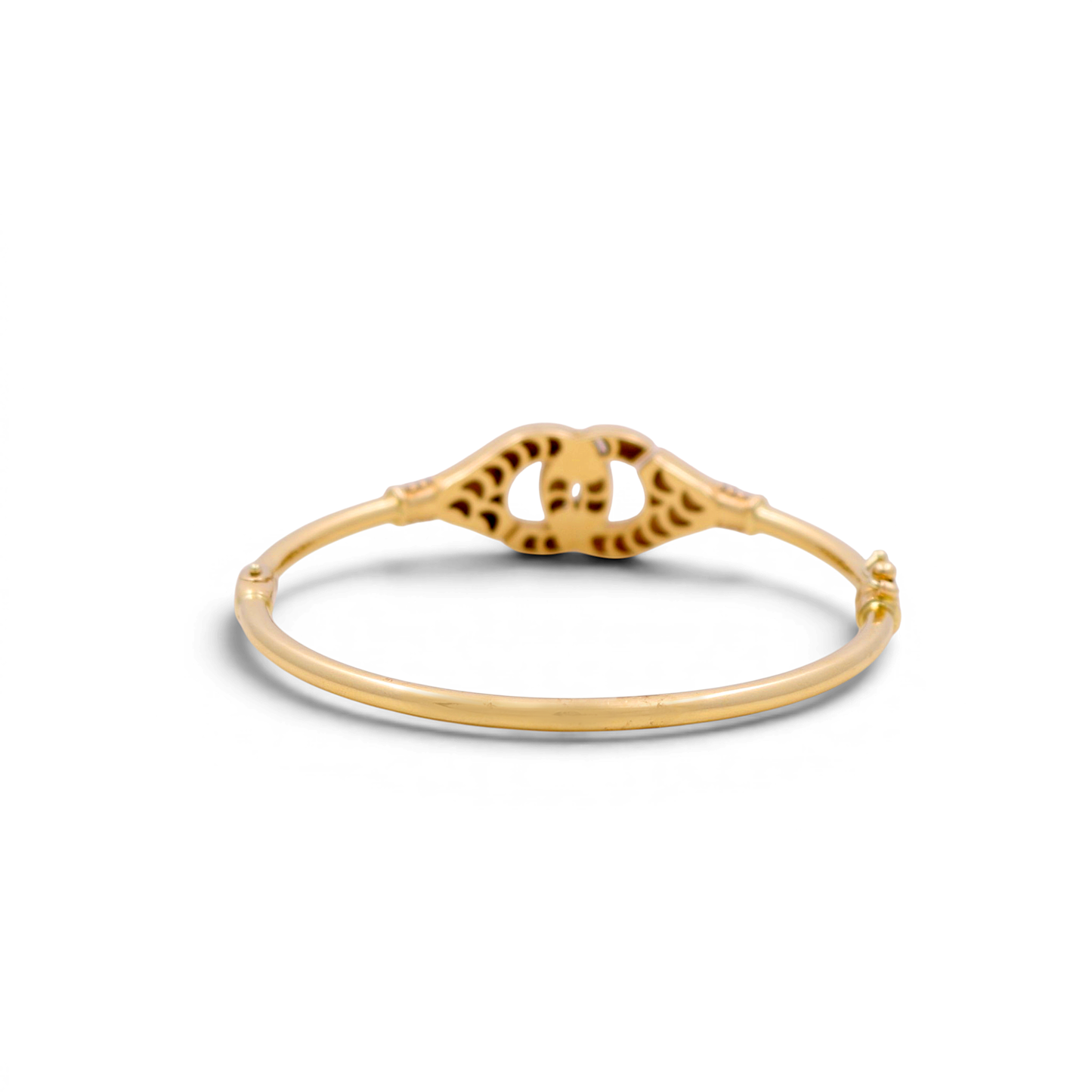 14K Yellow Gold SemiSolid Fashion Bangle Bracelet with Cz / Weight: 7.8 GR