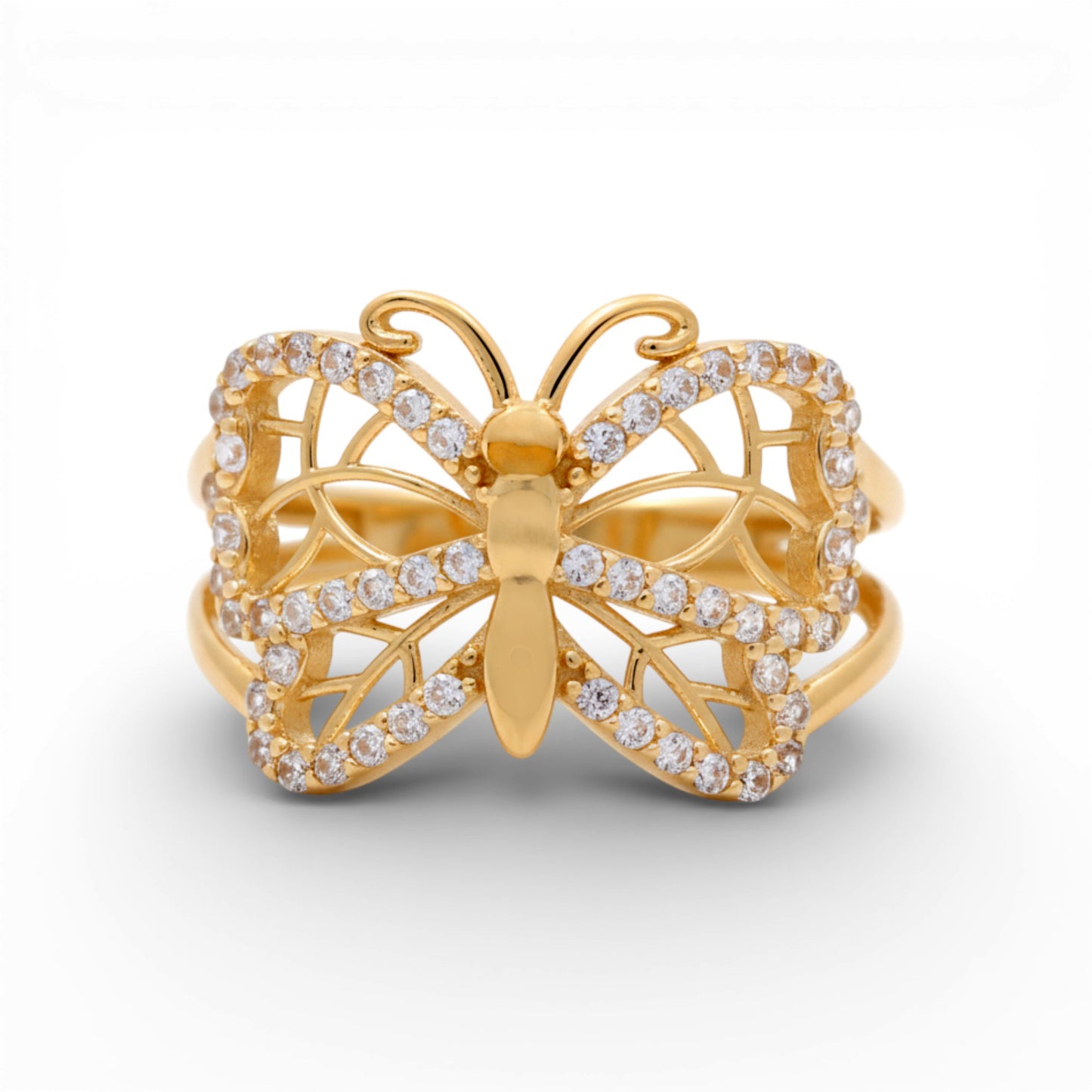 14K Yellow Gold Butterfly Women's Ring with Cz / Size: 7.5 / Weight: 2.5 GR / Y25-358