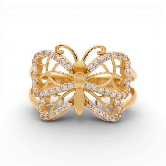 14K Yellow Gold Butterfly Women's Ring with Cz / Size: 7.5 / Weight: 2.5 GR / Y25-358