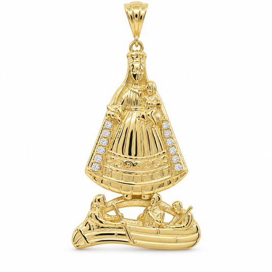Dije de la Virgen de la Caridad de oro amarillo 14K con zirconia / 45MM / Grande / Peso: 4.9 GR / DQPD4VC-1