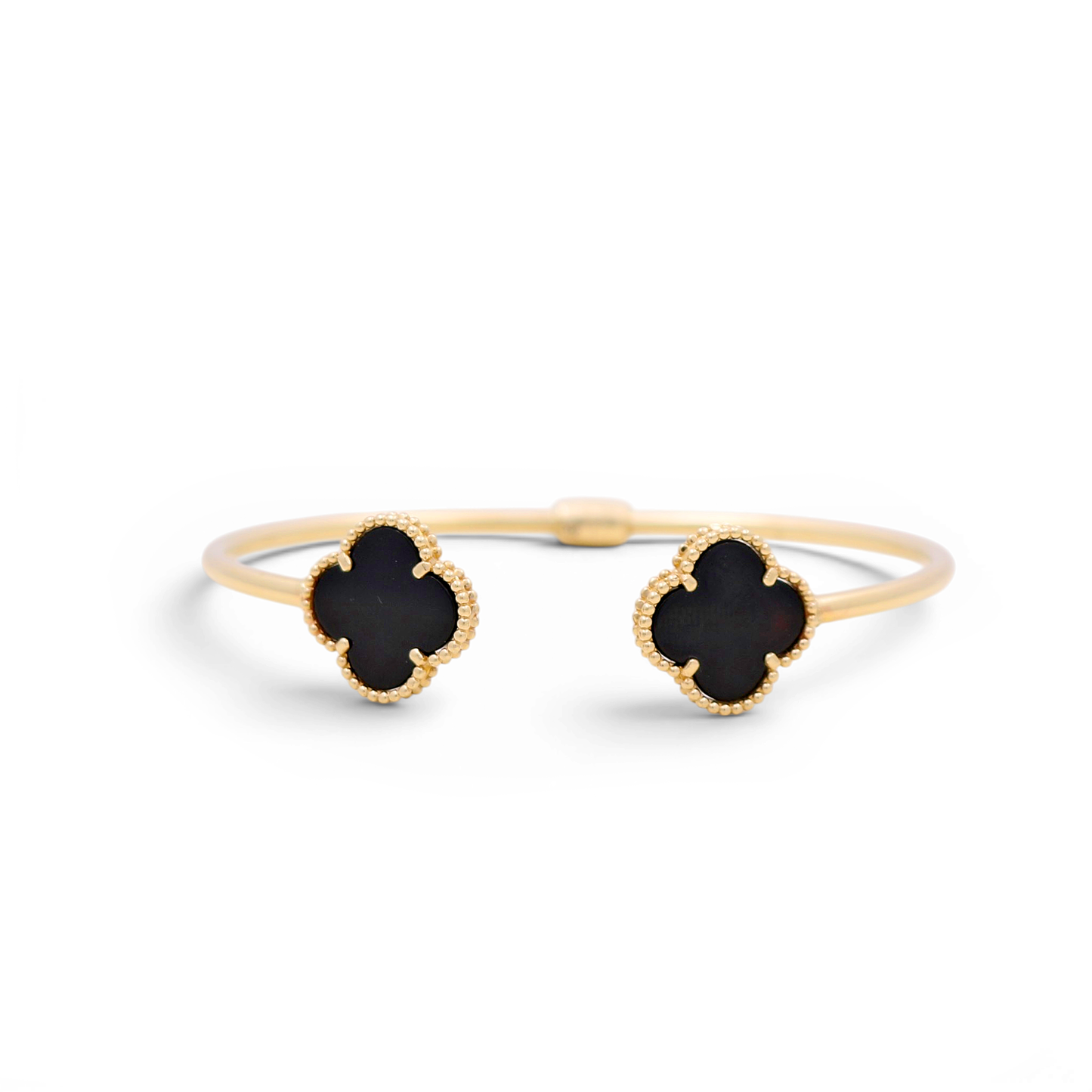 14K Yellow Gold Semisolid Black Two Clover Bangle / Weight: 8.9 GR