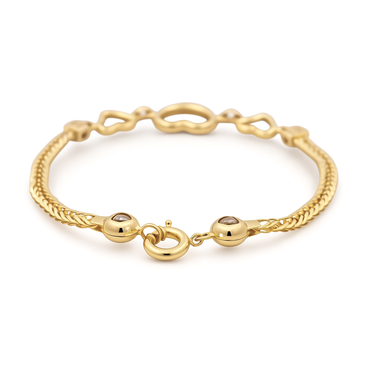 14K Yellow Gold Fashion Women's Bracelet with Three Hearts and Cz / Size 7.5" / Weight: 5.8 GR / DOWB4HR-2