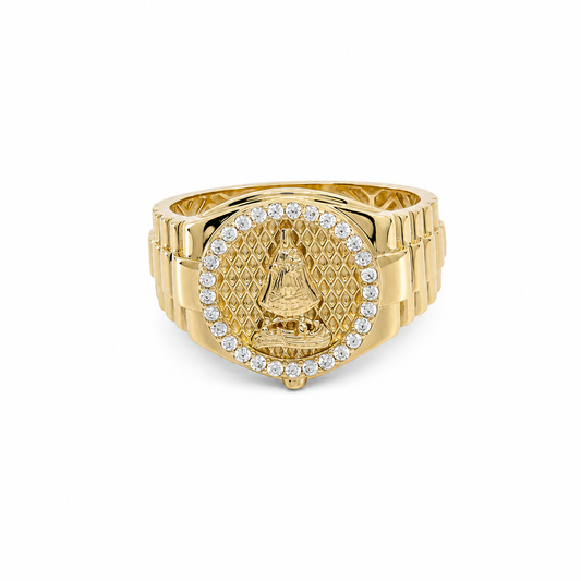 10K Yellow Gold Virgen de la Caridad Men’s Ring with Cz / Size 10 / Weight: 4 GR / DQMR0VC-5