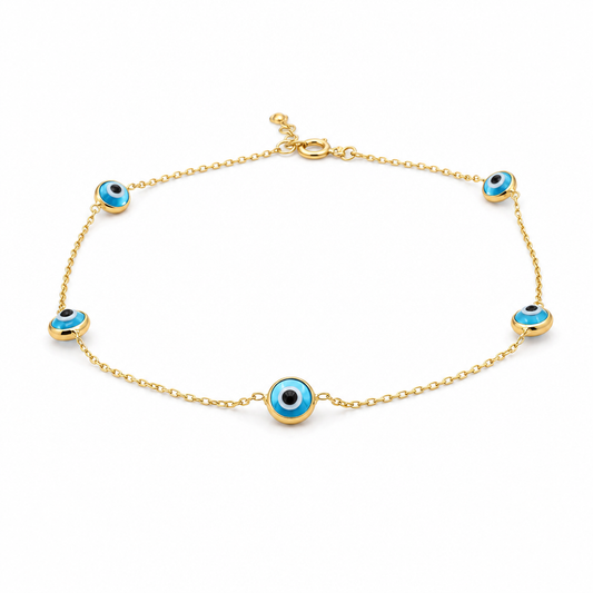 14K Yellow Gold Blue Eyes Women's Bracelet / Size: 7.5" / Weight: 1.1 GR / CCFWB4EY-1