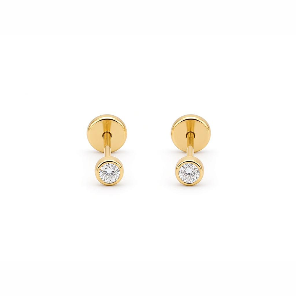 14K Yellow Gold Fashion Stud Earrings with Cz Stone / Size: Small / 6-CH-R-3
