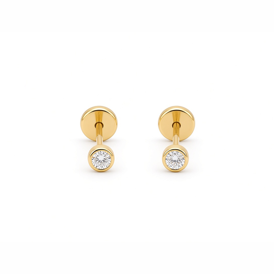 14K Yellow Gold Fashion Stud Earrings with Cz Stone / Size: Small / 6-CH-R-3