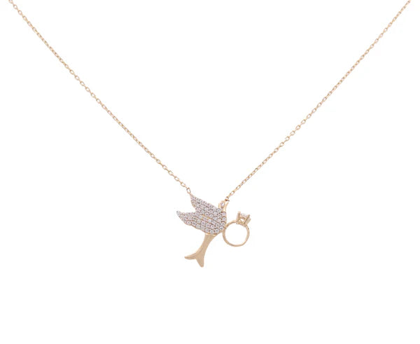 CLCH4AV 14k C Cz Size 18" Weight 3.3gr Fashion Chain With Bird, Ring And Black Clover
