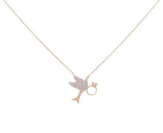 CLCH4AV 14k C Cz Size 18" Weight 3.3gr Fashion Chain With Bird, Ring And Black Clover
