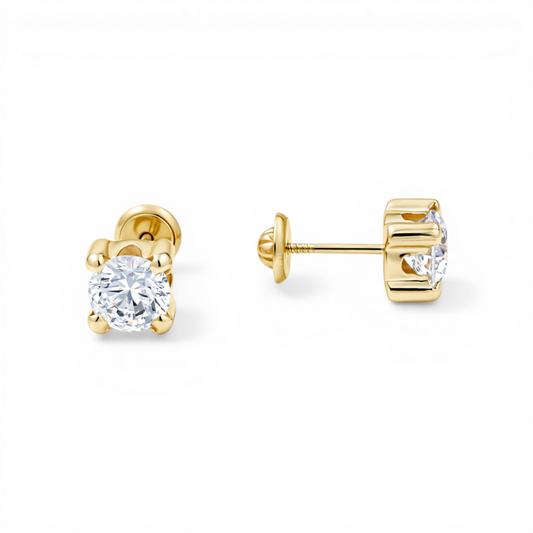 14k Yellow Gold Fashion Stud Earrings With Cz / 6-627501PS