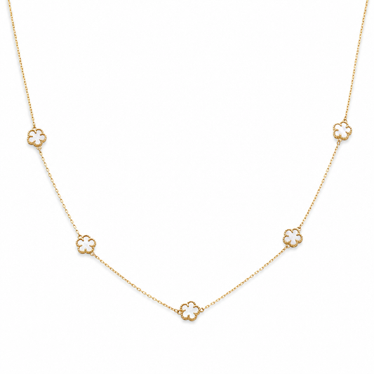 14K Yellow Gold White Clover Women's Necklace / Size: 17'' / Weigth: 3.3 GR / 401-01961