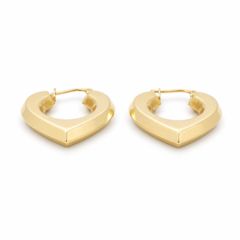 14K Yellow Gold Heart Hoops Earrings / Size: 30MM / Weight: 4.3 GR / IEEEH4HR
