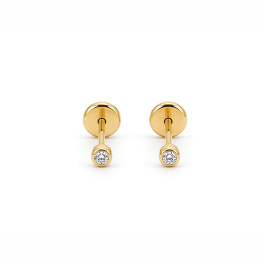 14K Yellow Gold Fashion Stud Earrings with Cz Stone / 6-CH-R-2