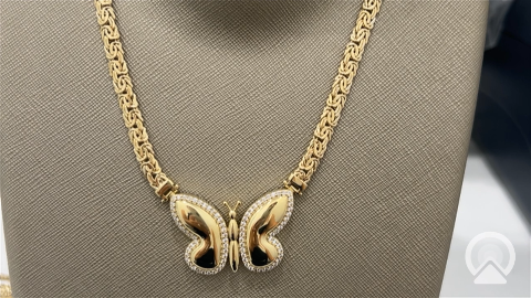 10K Yellow Gold Byzantine Woman's Necklace with Butterfly and Cz / Size: 17" / Weight: 19.3 GR / DPNK0BZBT