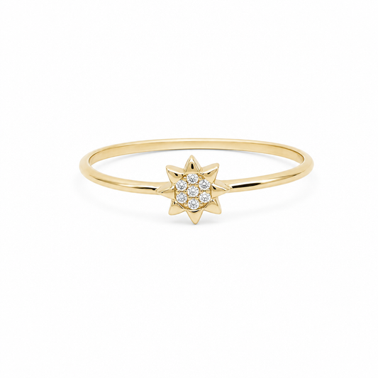 14K Yellow Gold Sun Women's Ring with Cz / Size: 7 / Weight: 0.8 GR / DQWR4SN