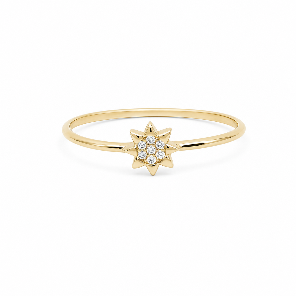 14K Yellow Gold Sun Women's Ring with Cz / Size: 9 / Weight:  0.8 GR / DQWR4SN