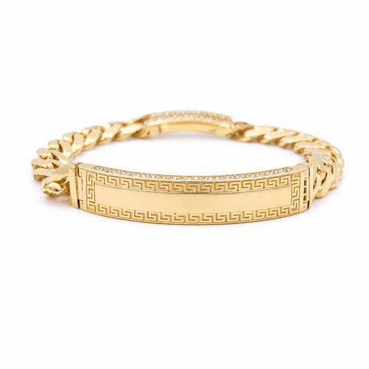 14K Yellow Gold Monaco ID Bracelet with Greek / CZ / Size: 7mm 7.5" / Weight: 12.2 GR / CAWB4MONID7-7.5
