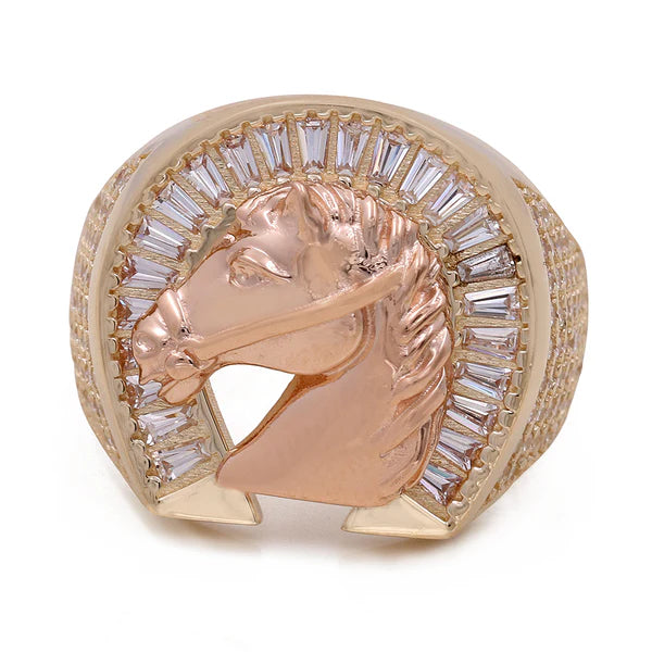14K Yellow and Rose Gold Men’s Rings Horse Shoe / CZ / Size 10.5 / Weight: 8.2 GR / COMR4FS-23