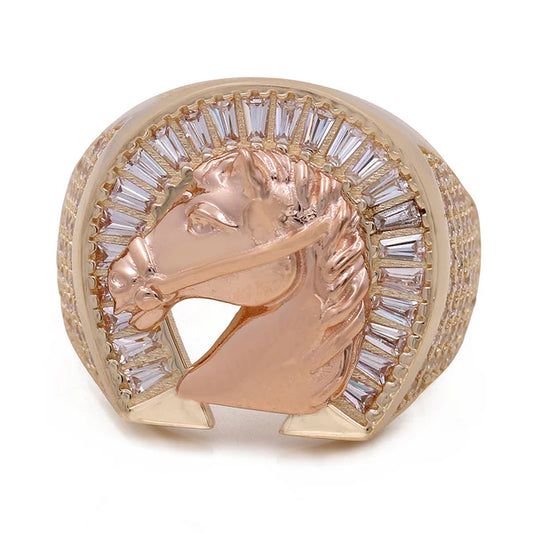 14K Yellow and Rose Gold Men’s Rings Horse Shoe / CZ / Size 10.5 / Weight: 8.2gr/ COMR4FS-23