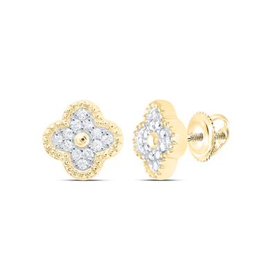 18K Yellow Gold  Women's Clover Stud Earrings with Diamonds