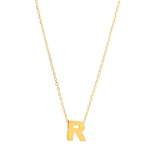 14K Yellow Gold Initial R Necklace / Size: 18"