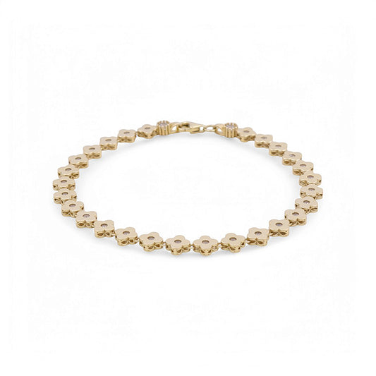 10K Yellow Gold Flowers Women's Bracelet with Cz / Size: 7" / Weight: 5.2 GR / P12B-78319B