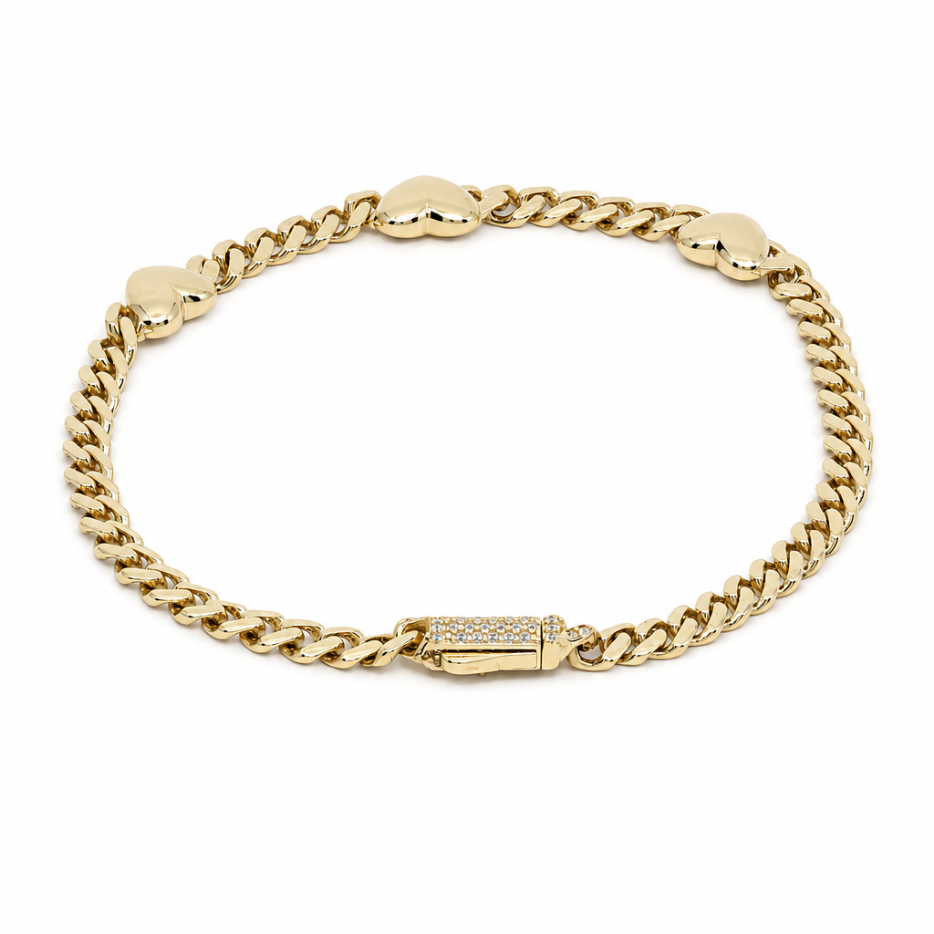 10K Yellow Gold Monaco Women's Bracelet with Heart  / Size: 4mm-7.5'' / Weight: 4.7 GR / MN-4655