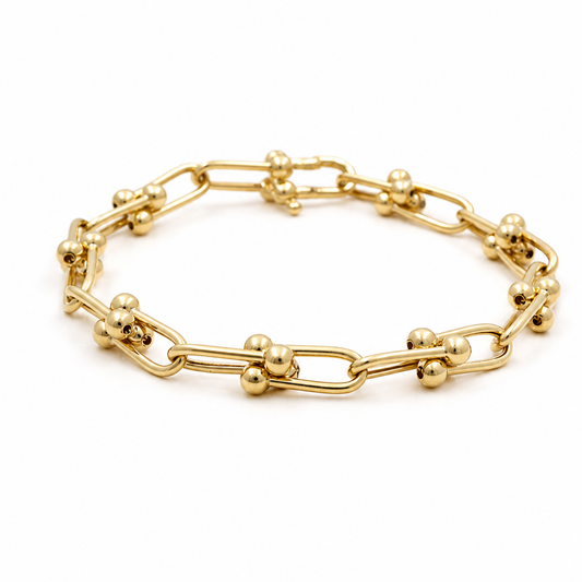 10K Yellow Gold Fashion Link TF Women's Bracelet / Size: 7.5” 7MM / Weight: 6.7 GR / DQWB0TF-1
