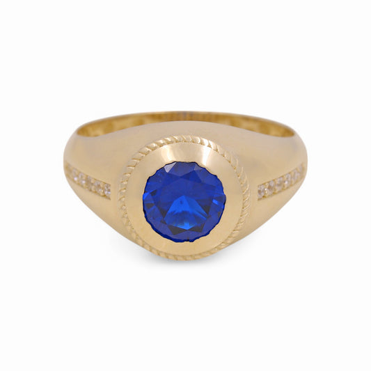 Anillo de oro amarillo de 14 quilates con circonita azul para hombre / Tamaño: 10 / Peso: 4,1 gr / COMR4FS-69