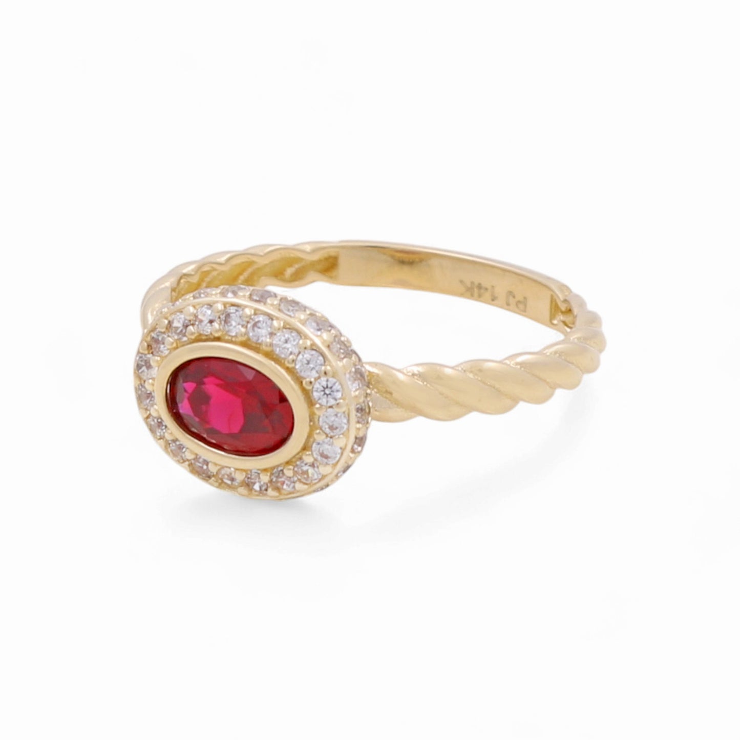 14K Yellow Gold Fashion Women's Ring with Red Cz / Size: 8 / Weight: 2.4 GR / CPWR4FS-19
