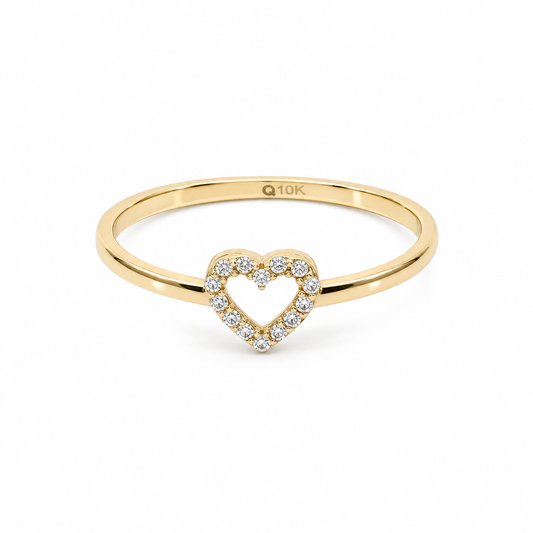 10K Yellow Gold Heart Women's Ring / Size: sz7 / Stone: Cz / Weight: 0.9 GR / DQWR0HR-31
