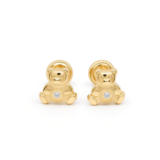 14K Yellow Gold Bear Stud Earrings with Cz / 6-438301PS