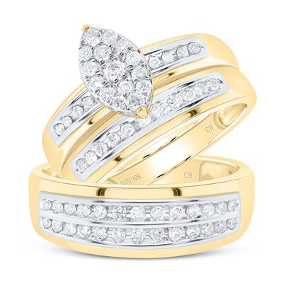 10K Yellow Gold Diamond Trio Sets / Size 7 & 10 / Stone: 3/4 CT Dia / 150026
