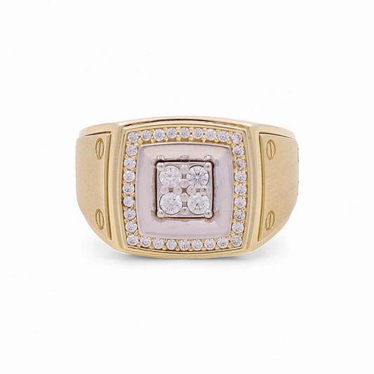 10K Yellow and White Gold SQ Fashion Men's Ring with Cz / Size: 11.5 / Weight: 5.5 GR / CQMRTT0FS