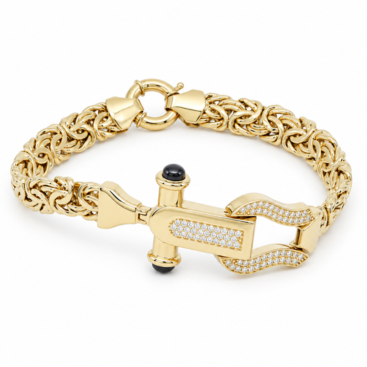 10K Yellow Gold Byzantine Link Bracelet with Fashion Design / Cz / Size: 7.5" / Weight: 12.1 GR / DOWB0FSBZ