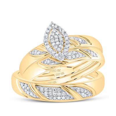 10k Yellow Gold Diamond Wedding Trio Set / Size: sz 10 sz7 / 110352