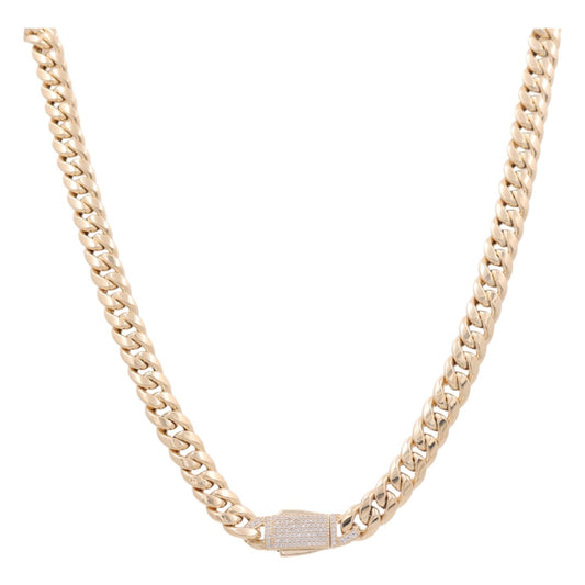 Cadena de eslabones cubanos semisólidos de oro amarillo de 14 quilates / CZ / Tamaño: 22” 9,5 mm / Peso: 34,2 GR / COCH4CL9.5-22