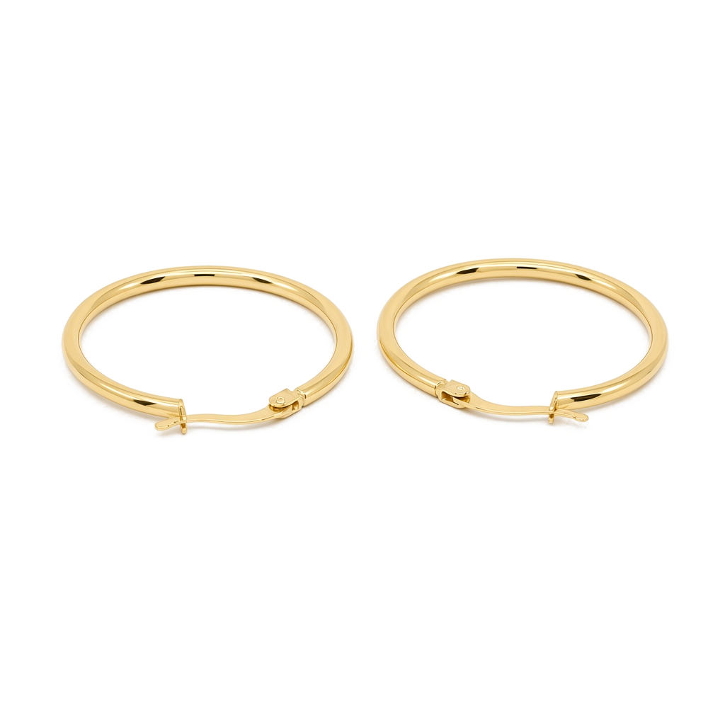 14K Yellow Gold Plain Hoop Earrings / Size: 2mmx27mm / Weight: 2 GR / DOEH4PL
