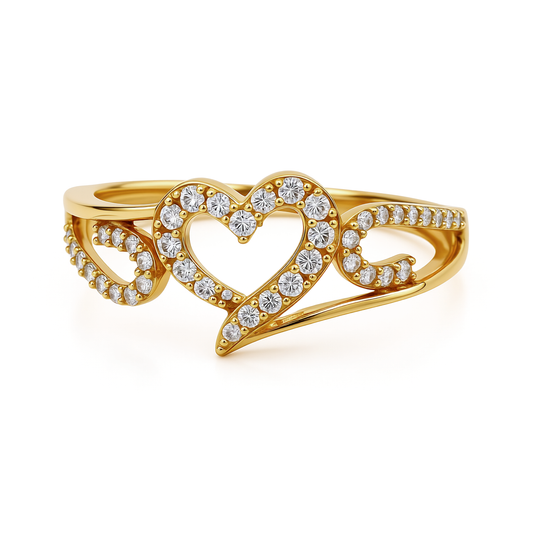 14K Yellow Gold Heart Women's Ring with Cz / Size: 7 / Weight: 1.8 GR / CEEWR4HR-2