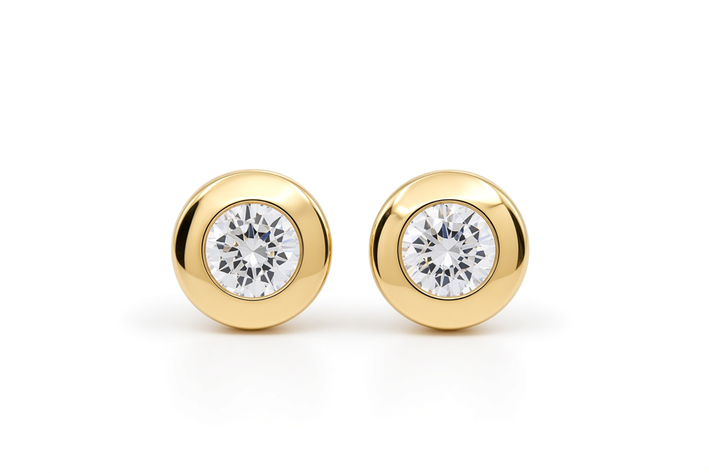 14K Yellow Gold Fashion Stud Earrings with Cz Stone / 6-196801PS6
