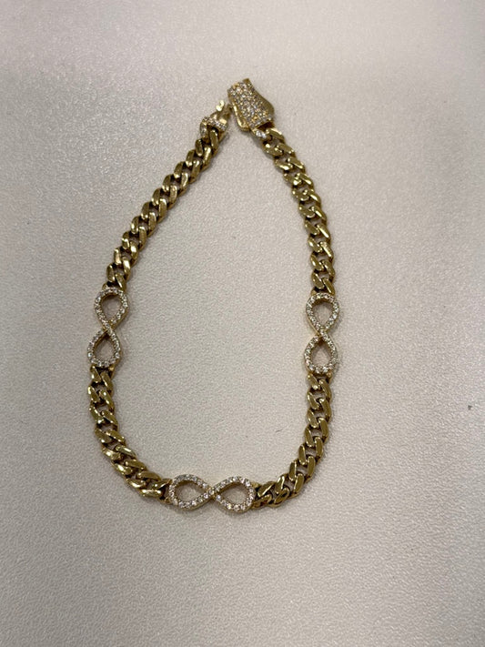 10K D TF Yellow Gold Women's Infinity Bracelet With Cz / Size: 6.5" 4mm / Weight: 4.4gr / DQWB0IF