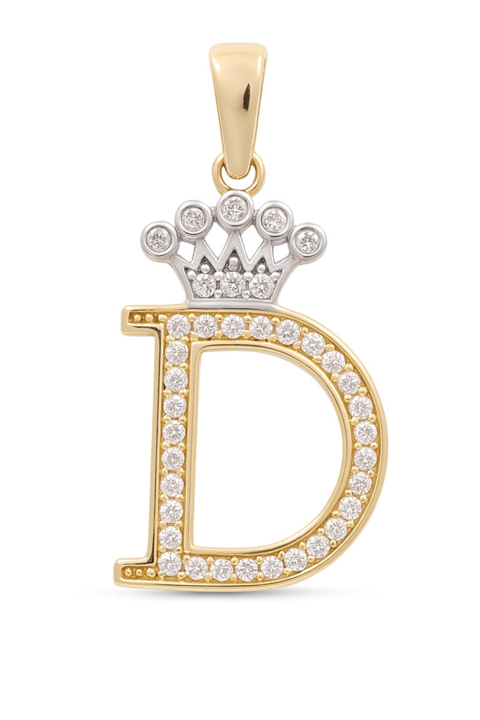 14K Yellow and White Gold Initial D with Crown / Stone: Cz / Weight: 1.1 GR / 73251D